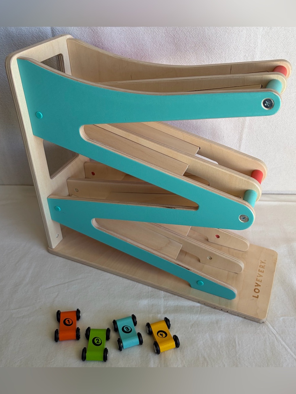 Lovevery Race and Chase Ramp Wooden Car Toy